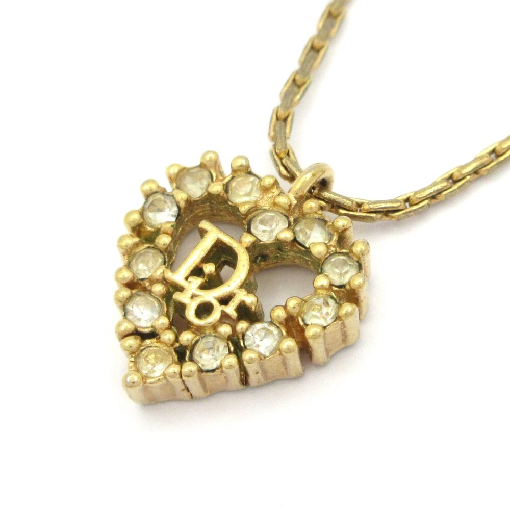 Christian Dior Necklace Gold Clear Hardware Rhinestones